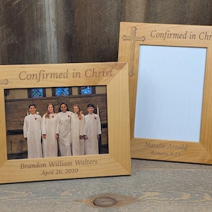 Wood Confirmation Frame - Holds 5x7 Picture - Laser Engraved