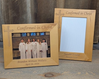 Wood Confirmation Frame - Holds 5x7 Picture - Laser Engraved