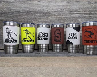 20 oz Stainless Steel/Leatherette Insulated Sports Tumbler - Custom Laser Engraved