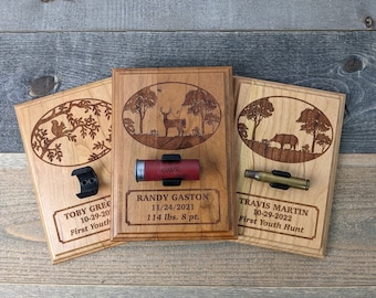 Personalized Hunting Plaque - Holds Spent Casing - 5 x 7 Cherry