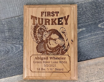 5 x 7 Cherry Personalized First Turkey Plaque - Holds Spent Casing