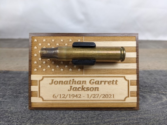 Personalized Military Funeral Wood Plaque - Spent Casing Memorial