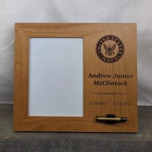 5x7 Red Alder Wood Personalized Military Funeral Memorial Frame - Holds Spent Casing from Funeral Volley