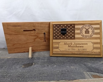 Military Funeral Memorial Plaque with Stand - Holds Spent Casing from Funeral Volley - 5 x 7 Red Alder wood