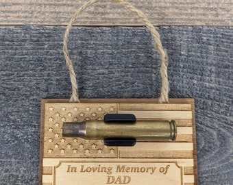 Personalized Military Funeral Memorial Wood Ornament - Holds Spent Casing from Funeral Volley