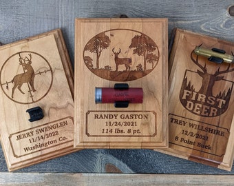 Deer Hunting Plaque - Holds Spent Casing - 5 x 7 Cherry Personalized