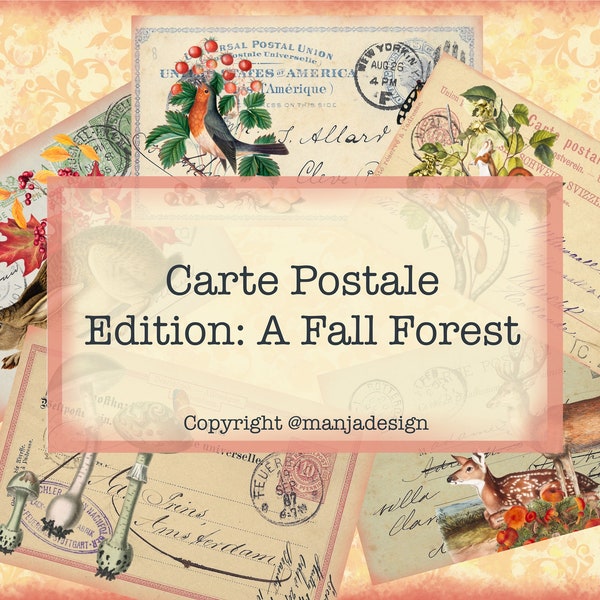 Vintage Digital Carte Postale Journal Postcards Fall Autumn Forest Ephemera