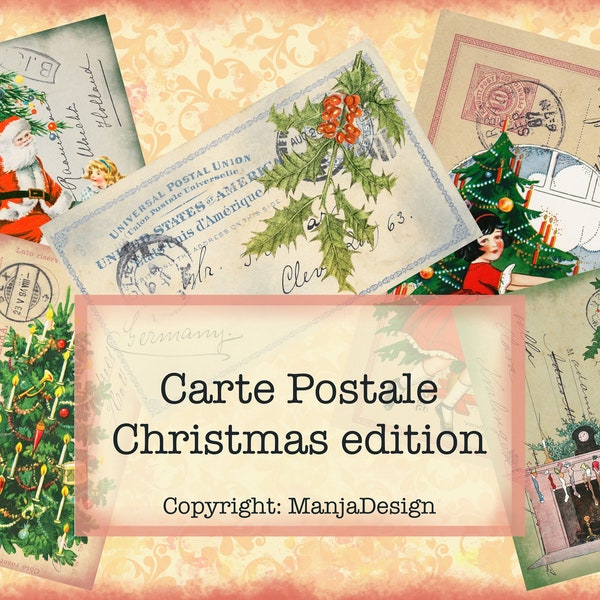 Xmas Vintage Digital Carte Postale Journal Postcards Christmas Ephemera