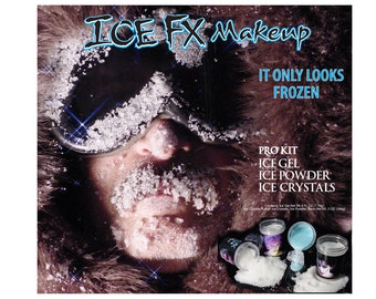 May include: A makeup kit labeled "ICE FX Makeup" with the tagline "IT ONLY LOOKS FROZEN." The kit includes ice gel, ice powder, and ice crystals. The image features a person with ice makeup applied.