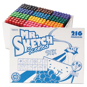 Mr. Sketch Scented Stix Watercolor Markers, Fine Point - 12 Colors - 216 Count