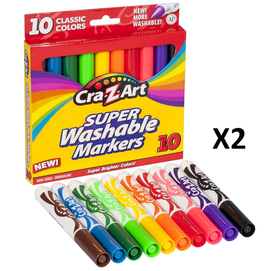 Cra-Z-Art Super Washable Markers Classroom Pack, 30 Assorted Colors, Broadline, 40 per Pack, 2 Packs