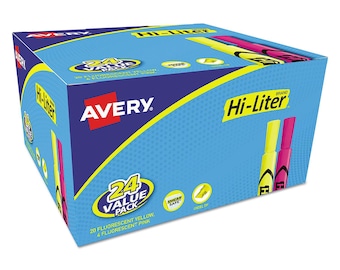 Avery HI-LITER Desk Style Chisel Tip Highlighters, 24 Pack - Fluorescent Yellow Fluorescent Pink