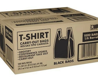 Black T-Shirt Carryout Bags, 11.5" x 6.5" x 22" (1,000 ct.)