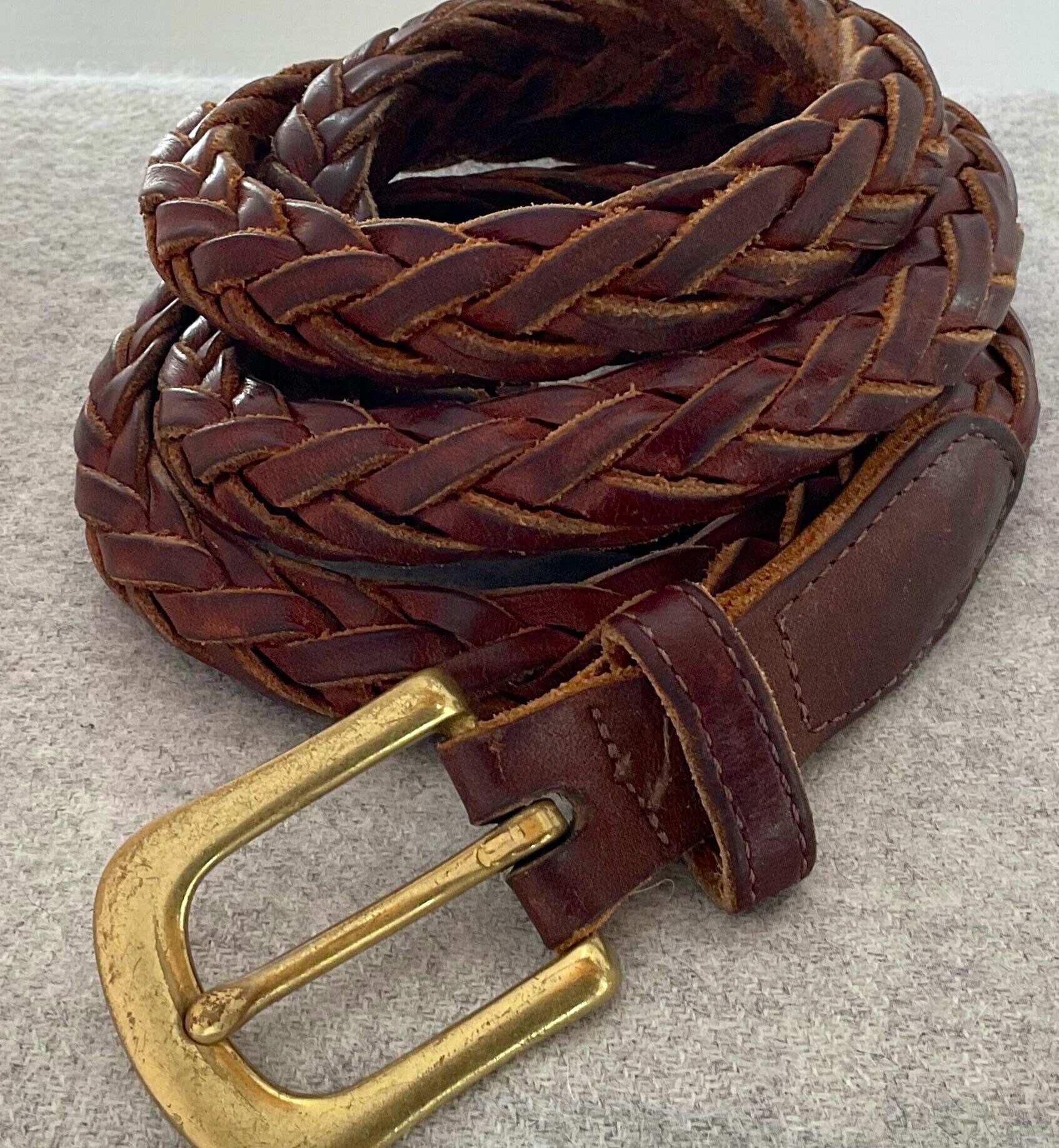 Vintage Leather Triple Strap Braided Western Lattice buckle Belt Sz L ...