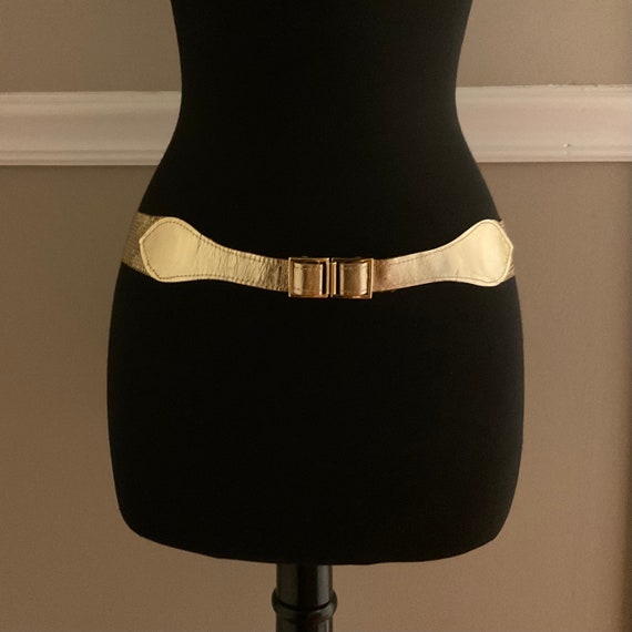 Whiting & Davis Gold Mesh and Leather Belt, Vinta… - image 1