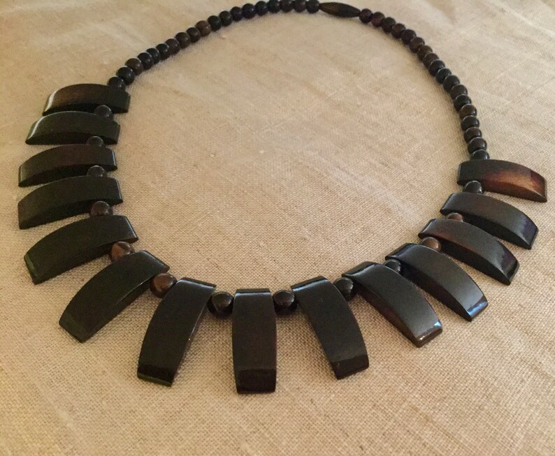 Vintage Tiger\u2019s Eye Bib Necklace Gemstone Necklace Egyptian Collar Fringe Pendants Beaded Necklace