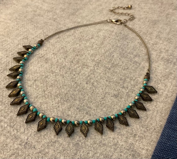 Vintage Southwest Fringed Choker, Turquoise Beads… - image 5