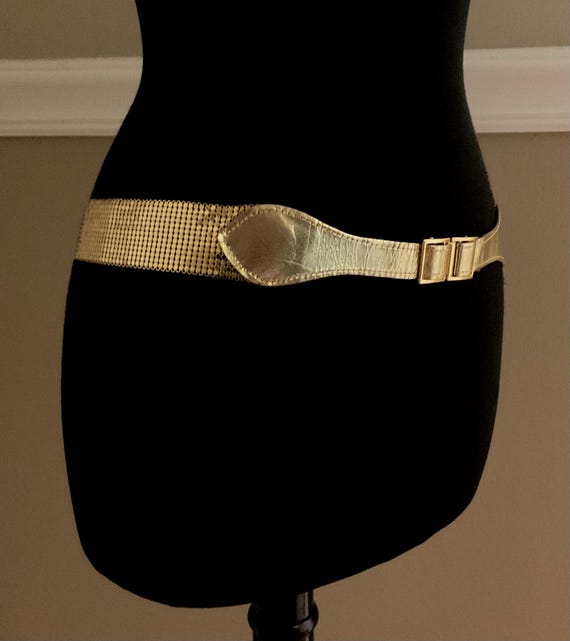 Whiting & Davis Gold Mesh and Leather Belt, Vinta… - image 2