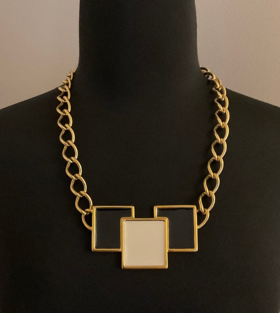 MONET Modernist Geo Enamel Pendant Necklace, Gold… - image 9