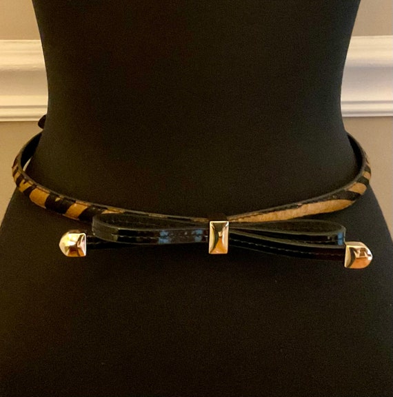 Tiger Stripe Calf Hair Patent Bow Belt, Vintage, … - image 1