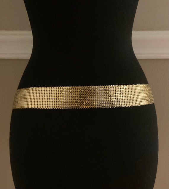 Whiting & Davis Gold Mesh and Leather Belt, Vinta… - image 3