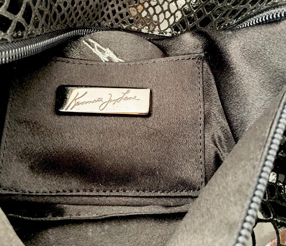 Kenneth Jay Lane Black Suede Clutch, Snake Emboss… - image 10