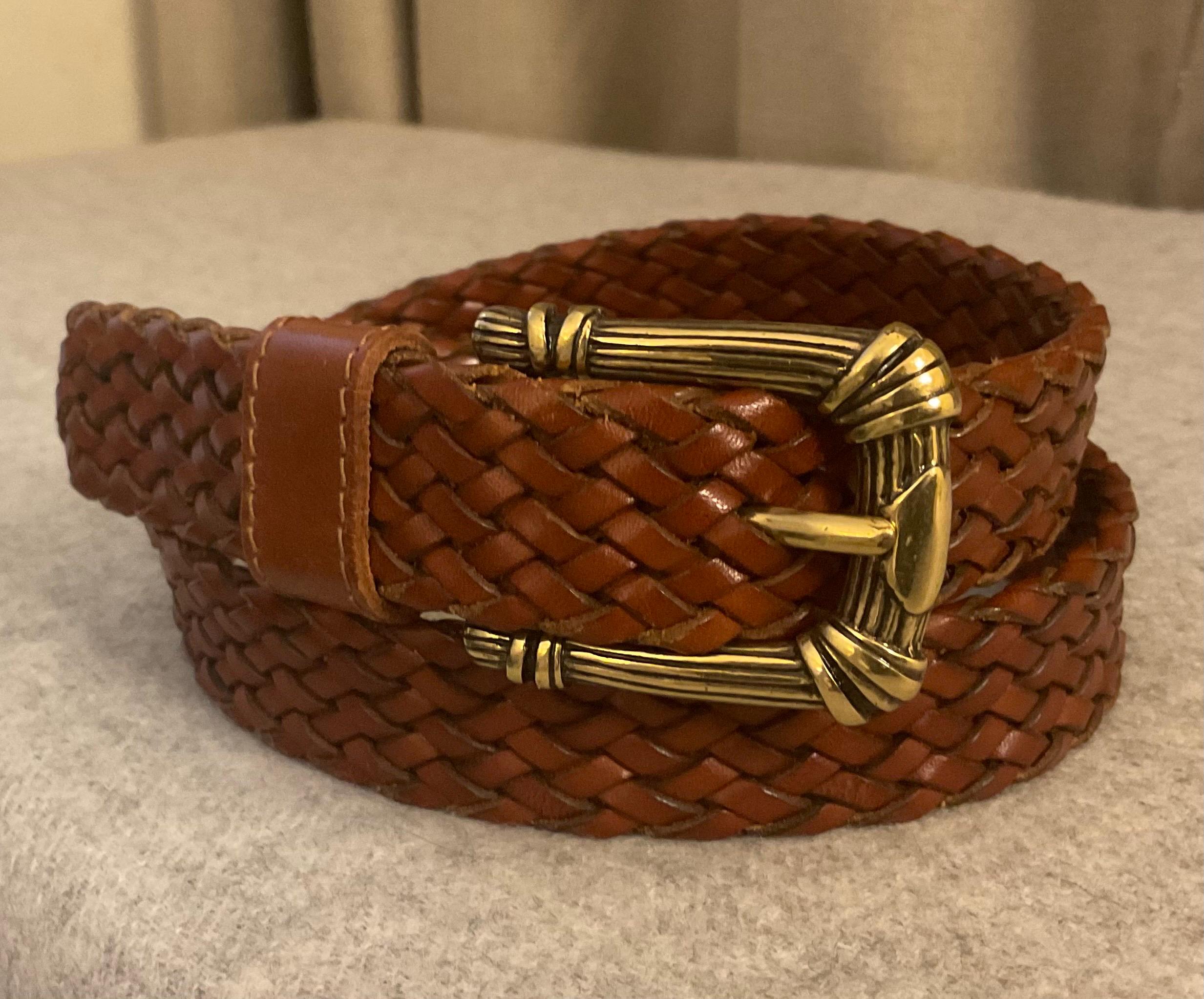 DKNY Brown Full Grain Genuine Leather Silver Double Buckle Belt Size Medium DKNY Medium Belts for Women | eBay main image 4