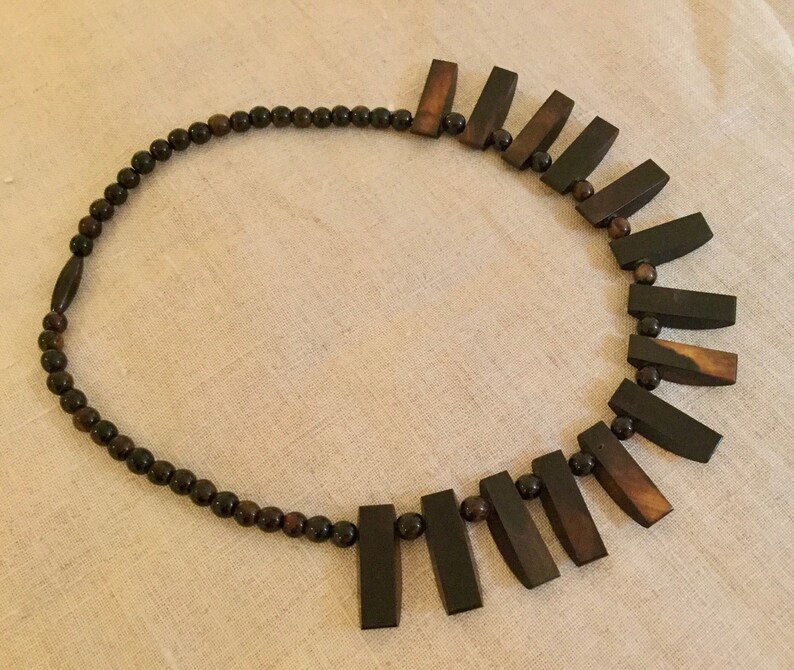 Vintage Tiger\u2019s Eye Bib Necklace Gemstone Necklace Egyptian Collar Fringe Pendants Beaded Necklace