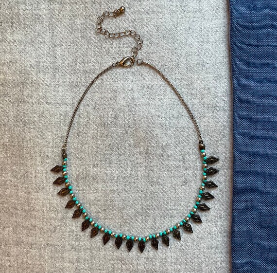 Vintage Southwest Fringed Choker, Turquoise Beads… - image 4