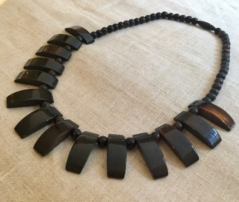Vintage Tiger\u2019s Eye Bib Necklace Gemstone Necklace Egyptian Collar Fringe Pendants Beaded Necklace
