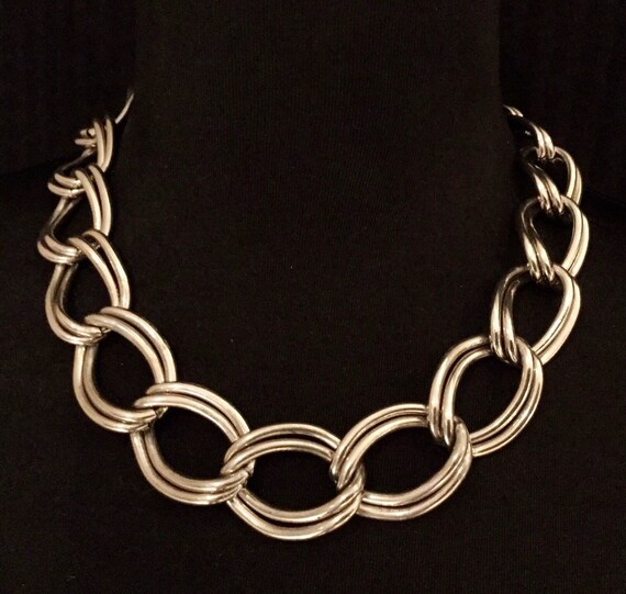 Vintage Les Bernard Bold Chain Necklace, Silver Chain… Gem