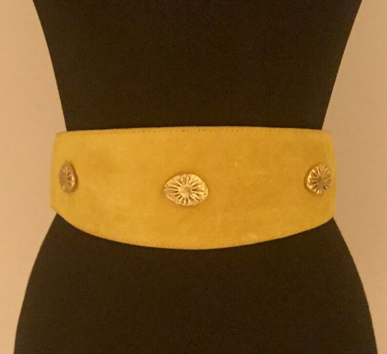 Vintage French Belt Rare 1960\u2019s Statement Belt Gold Back Buckle Cummerbund RETRO PARIS Vintage Suede Belt Contoured