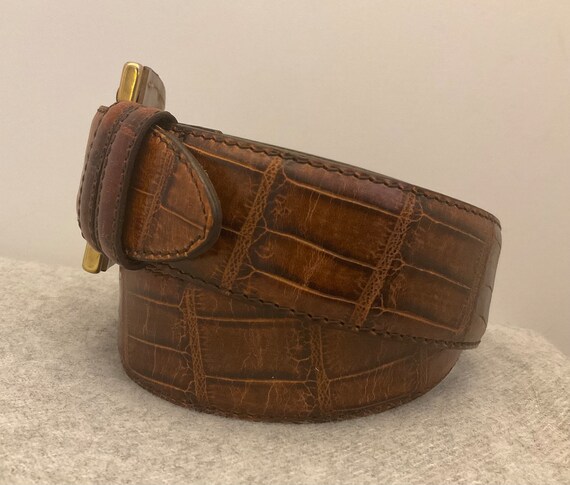 FOSSIL Reptile Embossed Brown Leather Belt, Vintage, Texture  display picture 1