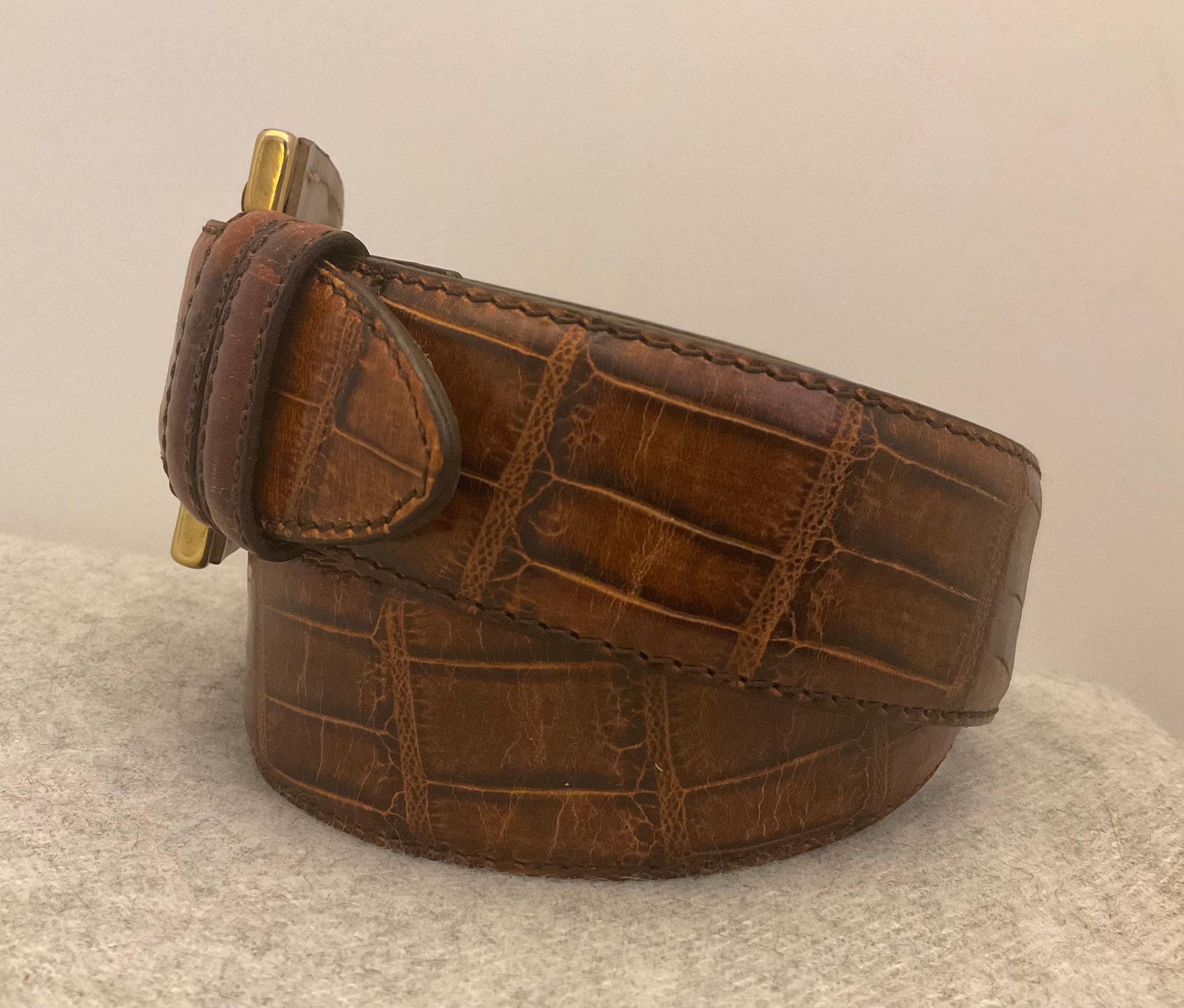 FOSSIL Reptile Embossed Brown Leather Belt, Vintage, Texture  display picture 3