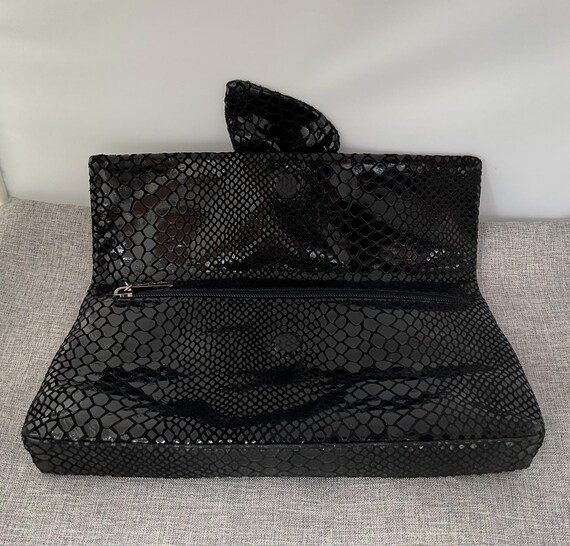 Kenneth Jay Lane Black Suede Clutch, Snake Emboss… - image 5