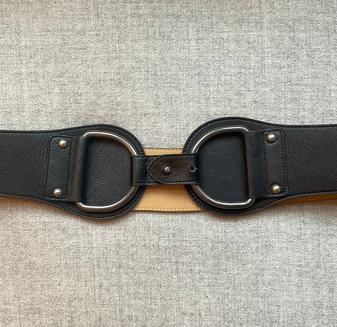 HYDE Collection Black Leather Belt, Vintage, Equestrian, XL