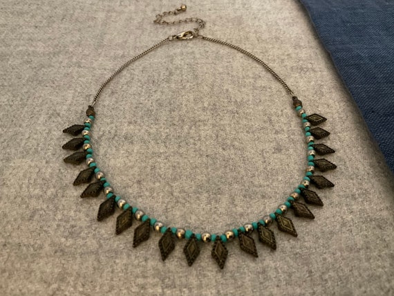 Vintage Southwest Fringed Choker, Turquoise Beads… - image 6