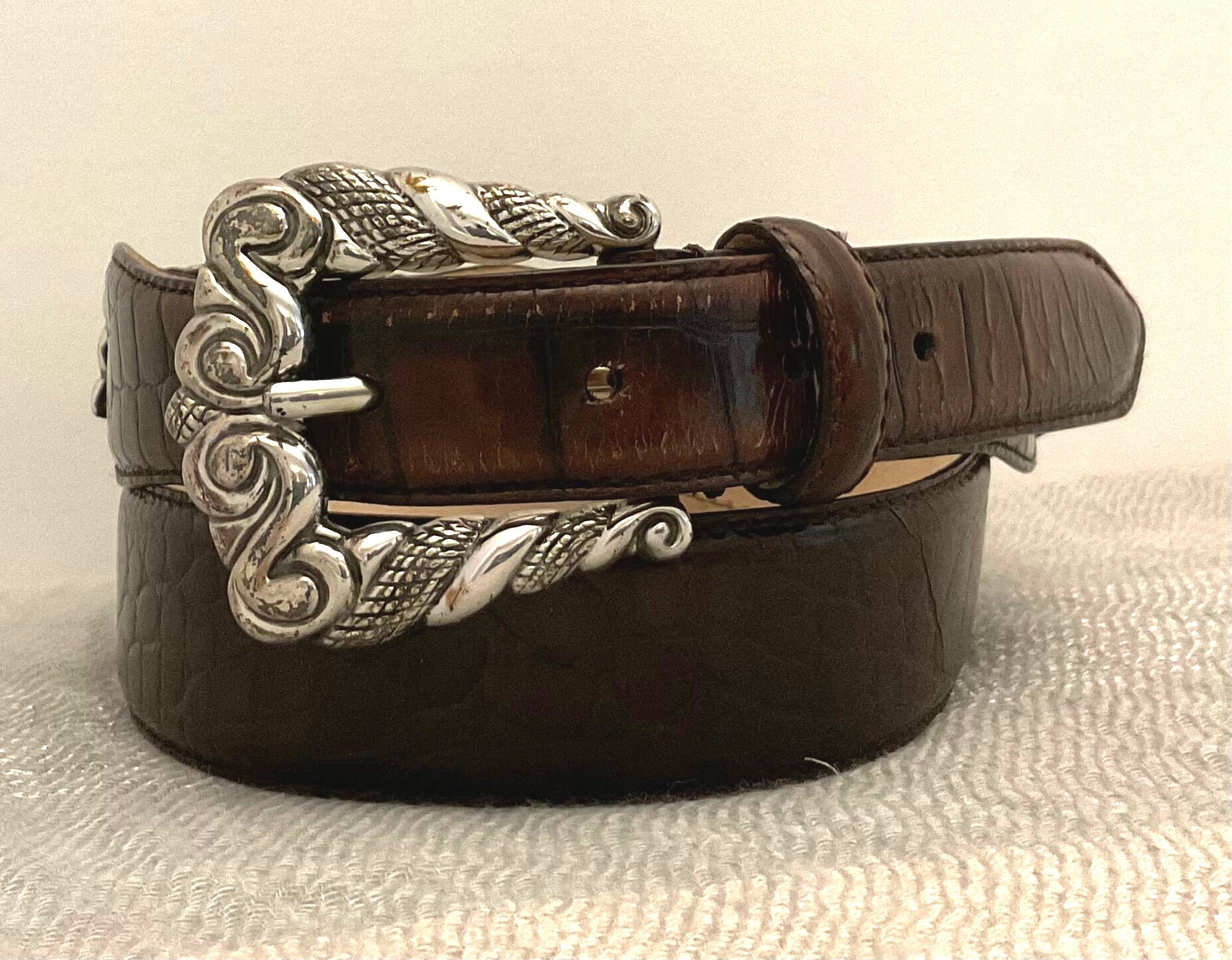 Fossil Vintage 90\'s Slim Black Leather Boho Western Silver Concho Buckle Design Fossil Concho Belt - Etsy main image 2