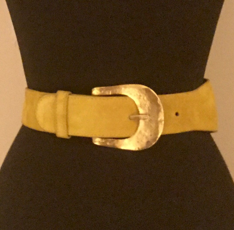 Vintage French Belt Rare 1960\u2019s Statement Belt Gold Back Buckle Cummerbund RETRO PARIS Vintage Suede Belt Contoured