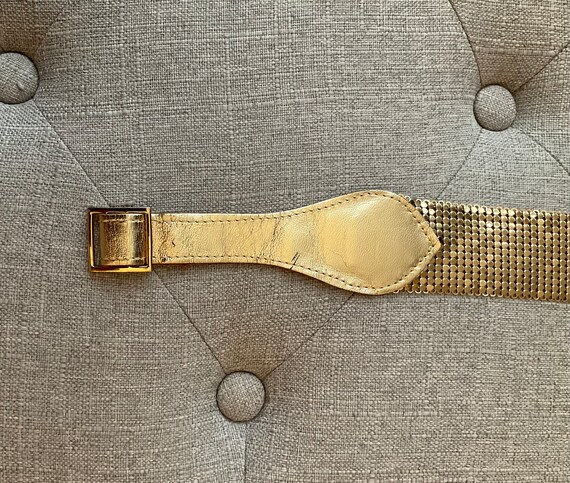 Whiting & Davis Gold Mesh and Leather Belt, Vinta… - image 8