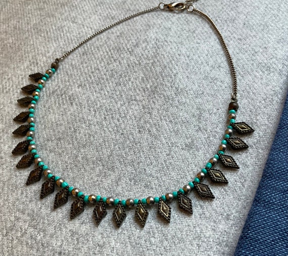 Vintage Southwest Fringed Choker, Turquoise Beads… - image 3