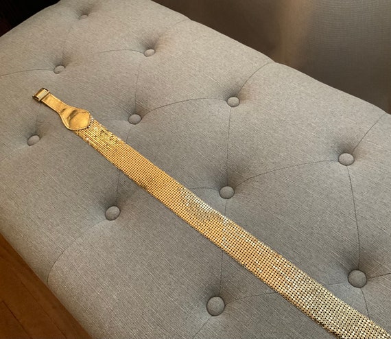 Whiting & Davis Gold Mesh and Leather Belt, Vinta… - image 5