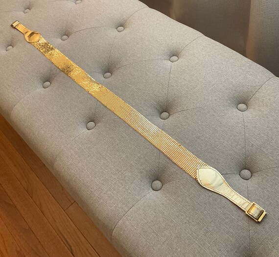 Whiting & Davis Gold Mesh and Leather Belt, Vinta… - image 9