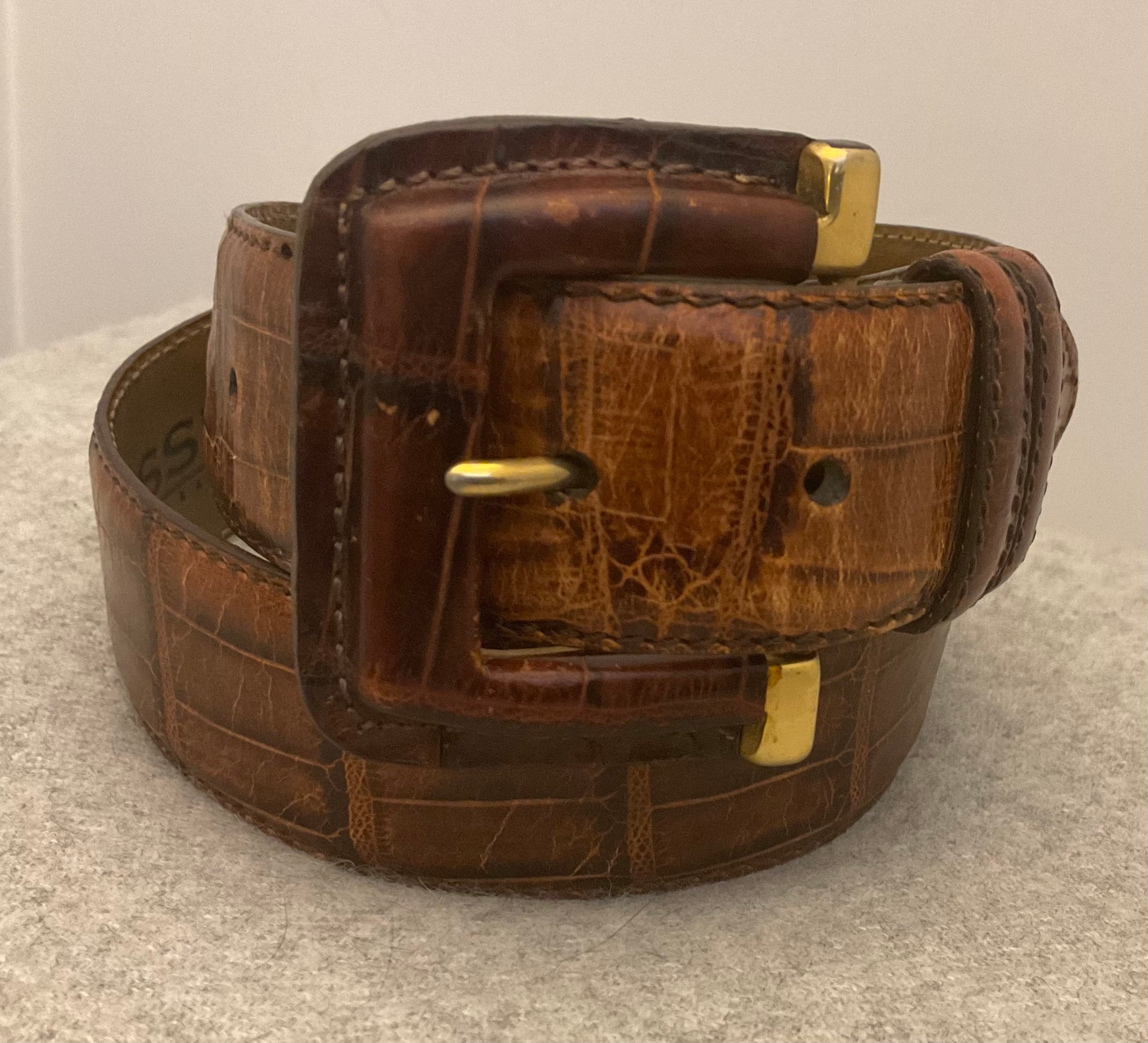 FOSSIL Reptile Embossed Brown Leather Belt, Vintage, Texture  display picture 2
