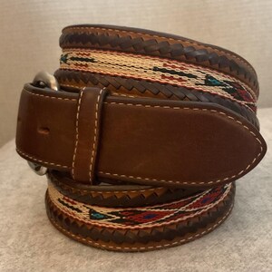 Tony Lama Vintage Western Leather Belt With Aztec Design  display picture 1