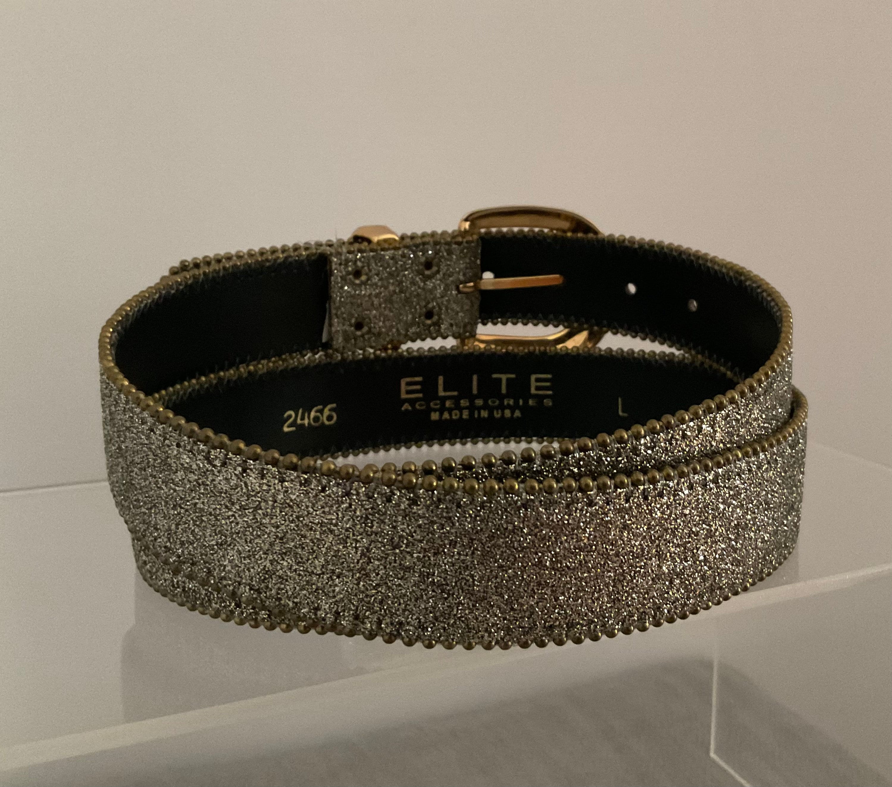 ELITE Accessories Silver Glitter Vintage Belt, Gold Buckle  display picture 2