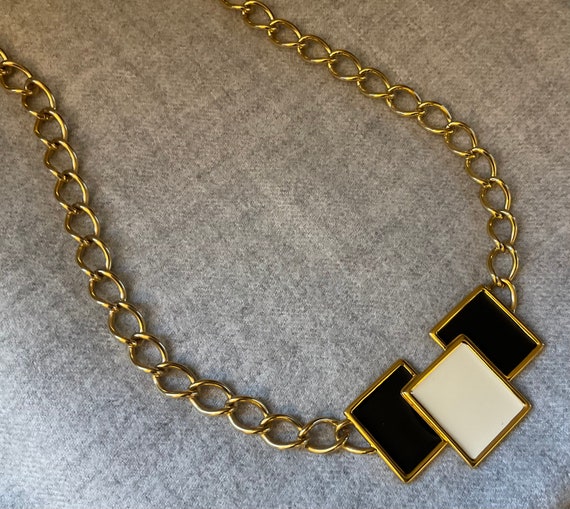 MONET Modernist Geo Enamel Pendant Necklace, Gold… - image 3