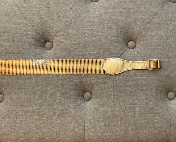 Whiting & Davis Gold Mesh and Leather Belt, Vinta… - image 7