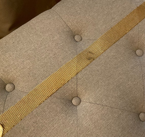 Whiting & Davis Gold Mesh and Leather Belt, Vinta… - image 10