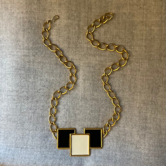 MONET Modernist Geo Enamel Pendant Necklace, Gold… - image 6